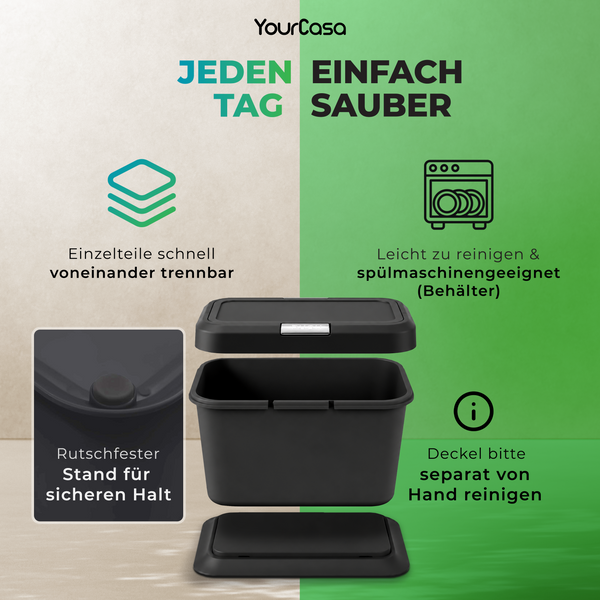 Bioabfalleimer 5 L – Küchenabfallbehälter mit Einhand-Pushdeckel, geruchsdicht & rutschfest