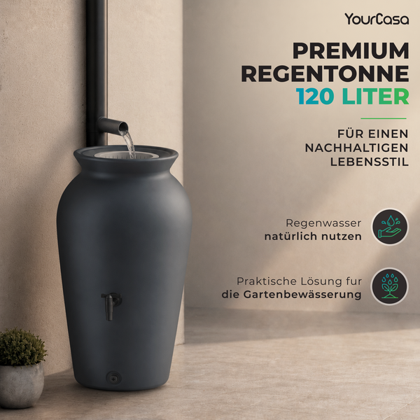 Regentonne 120 Liter oder 230l Dropcatcher im Tongefäß-Design