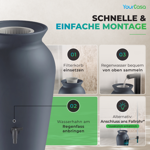 Regentonne 120 Liter oder 230l Dropcatcher im Tongefäß-Design
