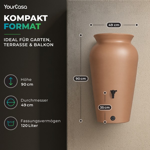 Regentonne 120 Liter oder 230l Dropcatcher im Tongefäß-Design
