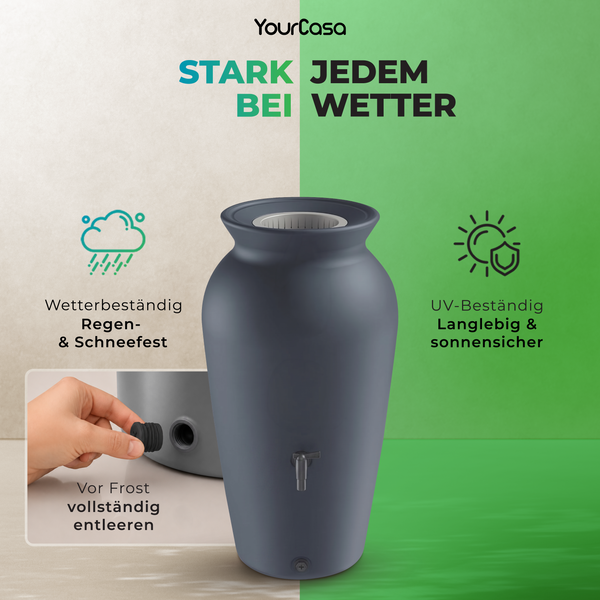 Regentonne 120 Liter oder 230l Dropcatcher im Tongefäß-Design