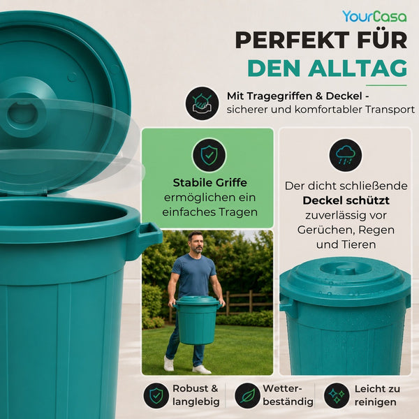 Mülltonne 50L-70L – Mülleimer mit Deckel für Garten