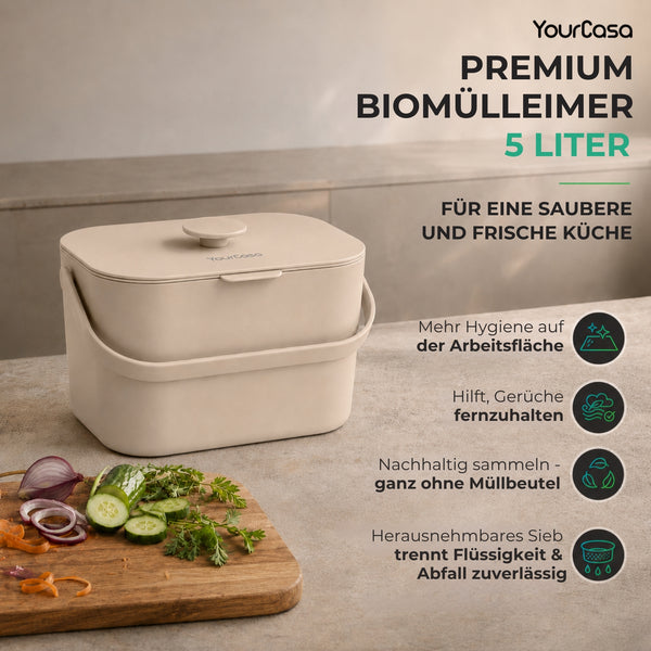 Biomülleimer 5 Liter – Küchenkomposter Geruchsdichter mit Innensieb & Deckel