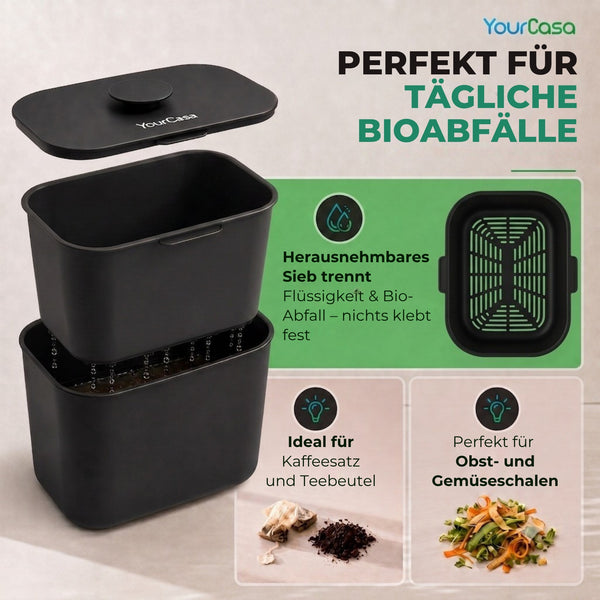 Biomülleimer 5 Liter – Küchenkomposter Geruchsdichter mit Innensieb & Deckel