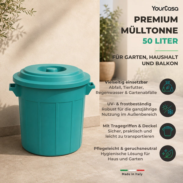 Mülltonne 50L-70L – Mülleimer mit Deckel für Garten
