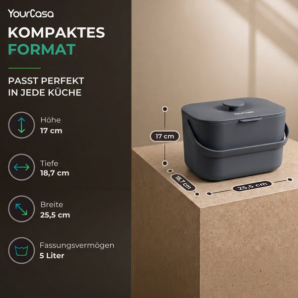 Biomülleimer 5 Liter – Küchenkomposter Geruchsdichter mit Innensieb & Deckel
