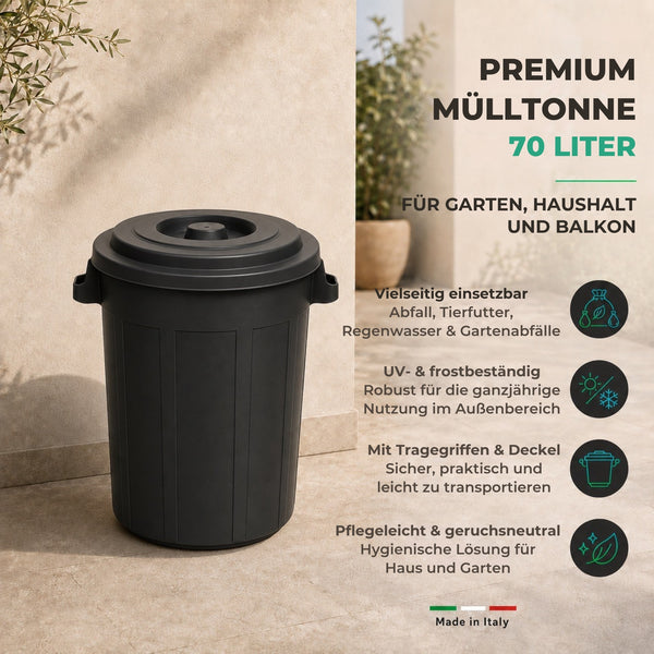 Mülltonne 50L-70L – Mülleimer mit Deckel für Garten