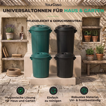 Mülltonne 50L-70L – Mülleimer mit Deckel für Garten