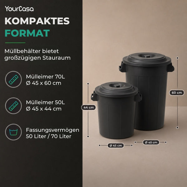 Mülltonne 50L-70L – Mülleimer mit Deckel für Garten