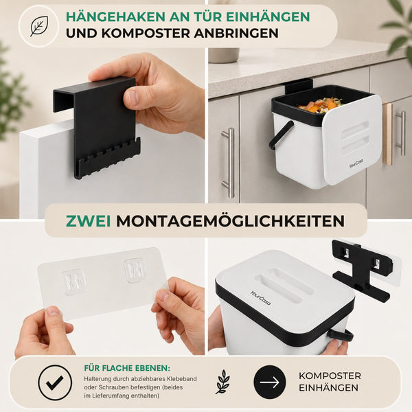7L Biomülleimer mit Halterung und Sieb für Küche – Geruchsdicht & Spülmaschinenfest