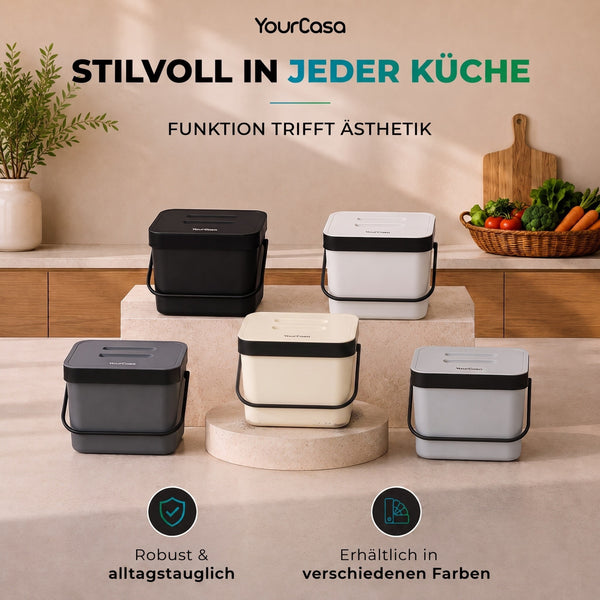 7L Biomülleimer mit Halterung und Sieb für Küche – Geruchsdicht & Spülmaschinenfest