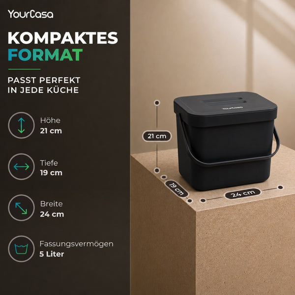 7L Biomülleimer mit Halterung und Sieb für Küche – Geruchsdicht & Spülmaschinenfest