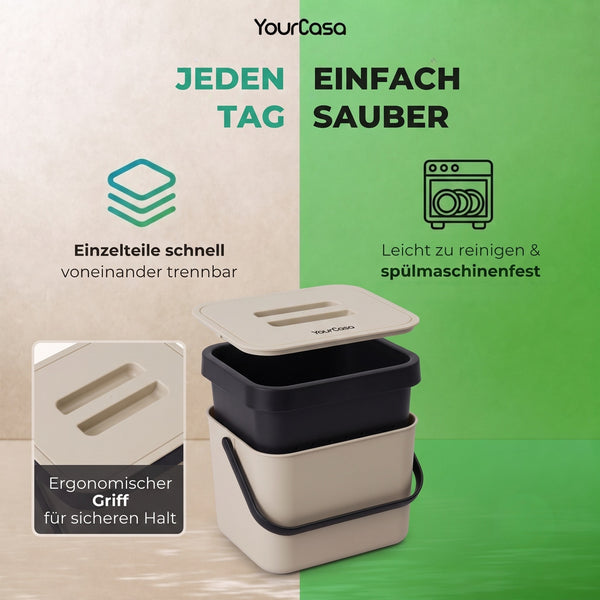 7L Biomülleimer mit Halterung und Sieb für Küche – Geruchsdicht & Spülmaschinenfest