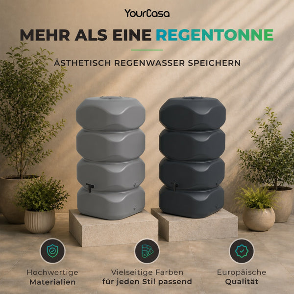 Aqua Block Regentonne in Grau und Anthrazit im Vergleich – vielseitige Farben für jeden Gartenstil