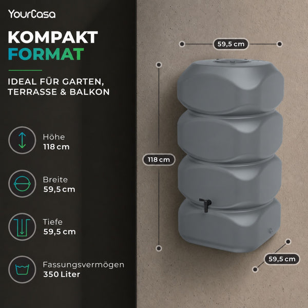 Aqua Block Regentonne Kompaktformat – Maße 59,5 x 59,5 x 118 cm, 350 Liter Fassungsvermögen