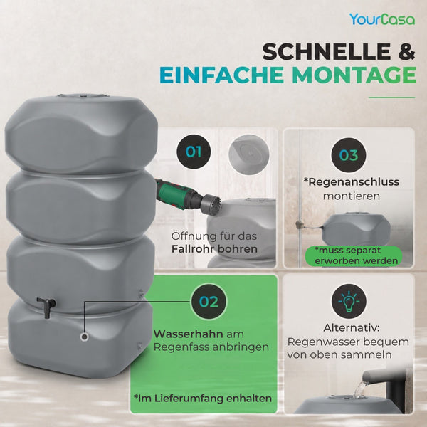 Aqua Block Regentonne Montageanleitung – Fallrohr bohren, Wasserhahn anbringen, Regenanschluss montieren