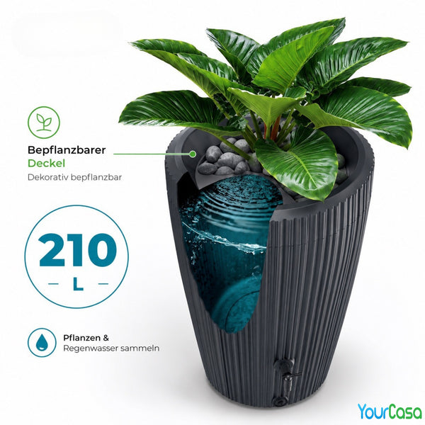 EcoVase Regentonne 210 Liter – Bepflanzbar | Mit Wasserhahn | Frostsicher