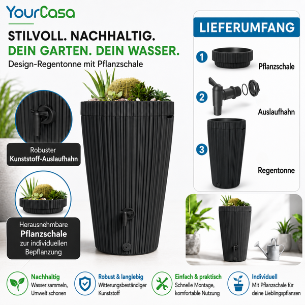 EcoVase Regentonne 210 Liter bepflanzbar frostsicher Produktansicht – YourCasa