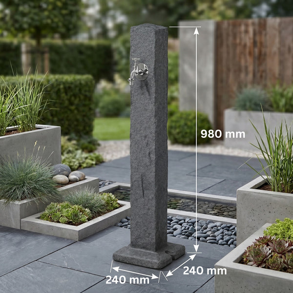 Natura Wassersäule Garten Granit-Optik – 99 cm Wasserzapfsäule mit Gardena-Anschluss