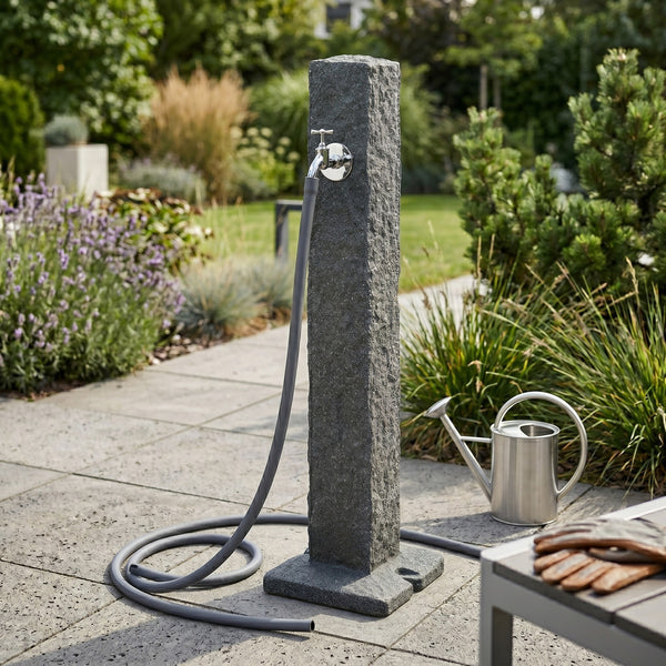Natura Wassersäule Garten Granit-Optik – 99 cm Wasserzapfsäule mit Gardena-Anschluss