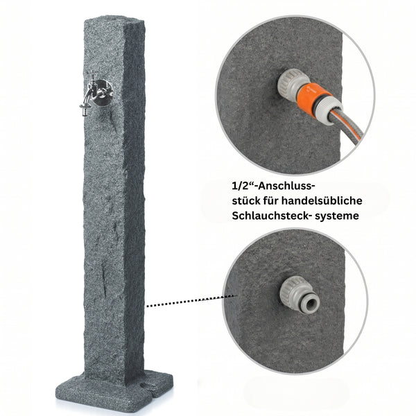 Natura Wassersäule Garten Granit-Optik – 99 cm Wasserzapfsäule mit Gardena-Anschluss