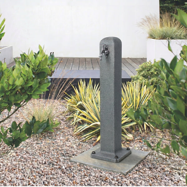 Stoneflow Wasserzapfsäule Poller Granit-Optik – 90 cm Gartenwassersäule mit Wasserhahn & Schlauchanschluss
