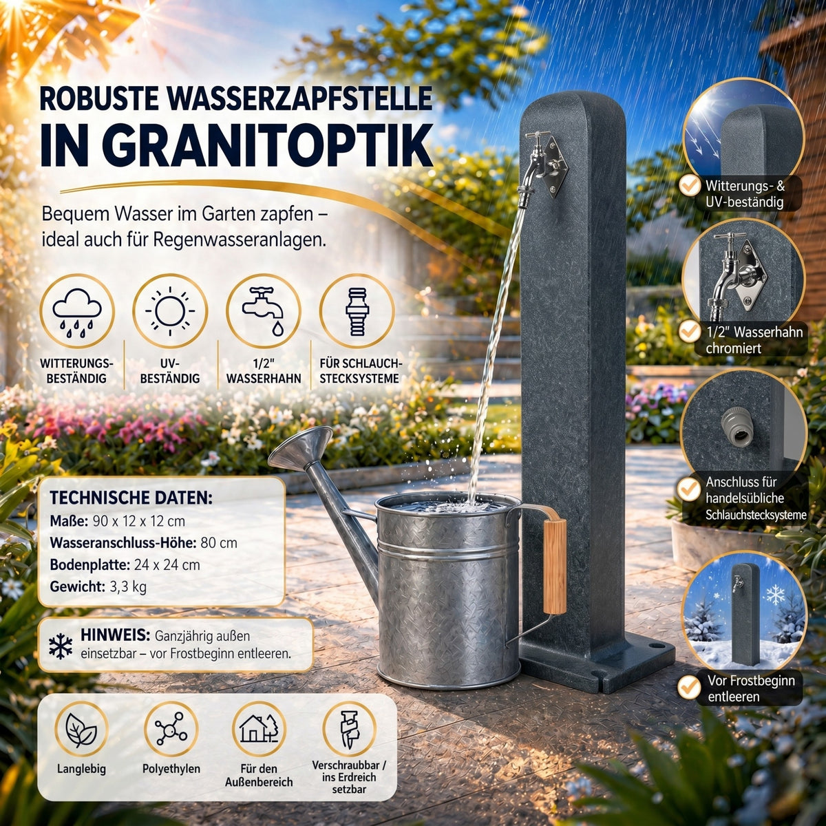 Stoneflow Wasserzapfsäule Poller Detailansicht Anschluss – YourCasa