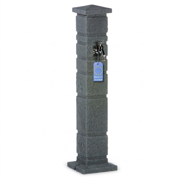 Classic Wassersäule Garten Granit-Optik – 111 cm Römische Wasserzapfsäule mit 3/4-Hahn & Aufbewahrungsbox