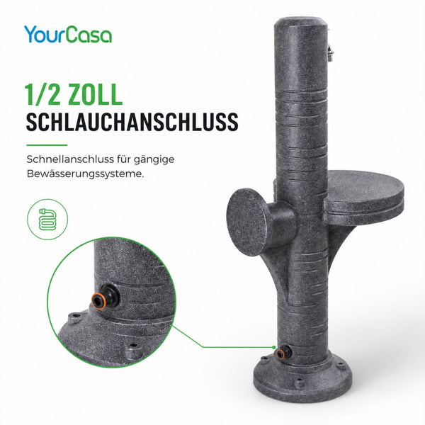 AquaPost Wassersäule Garten – Zapfsäule mit Ablagestellfläche, Chromhahn & Schlauchhalterung | YourCasa