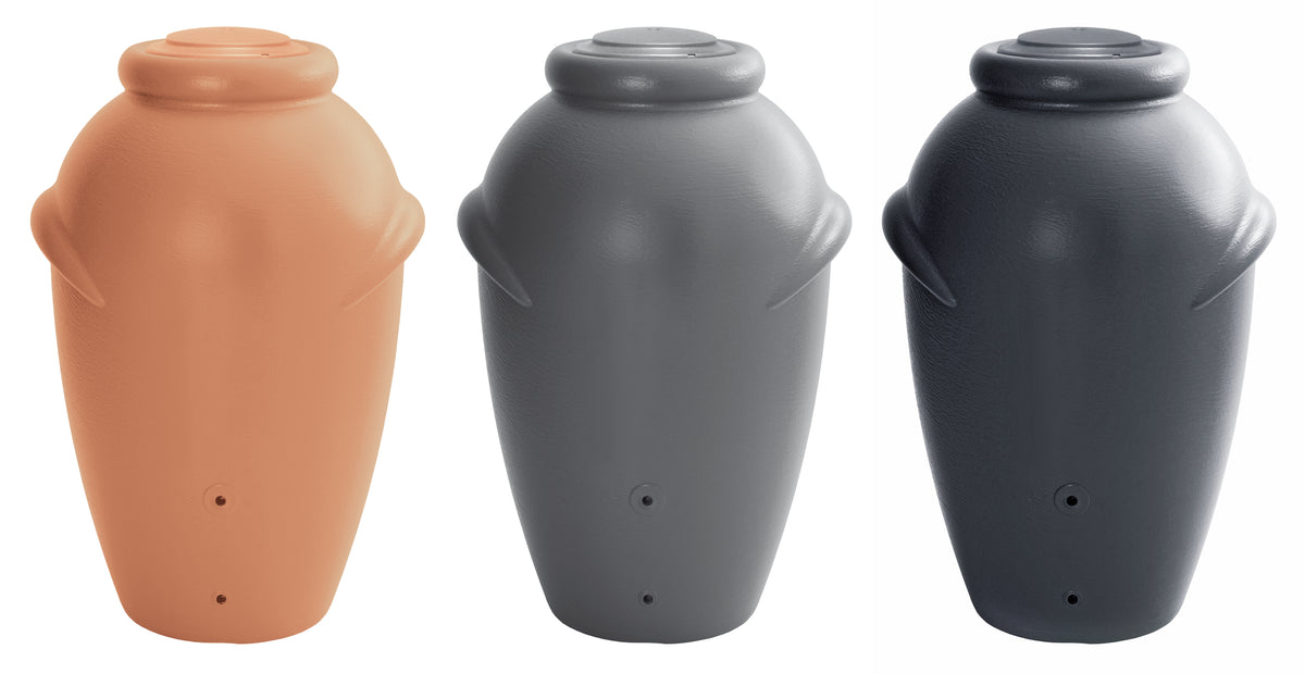 Drei Regentonne 210/360/440 Liter Gärkrüge in verschiedenen Farben, entworfen von yourcisade.com im Amphore-Stil.