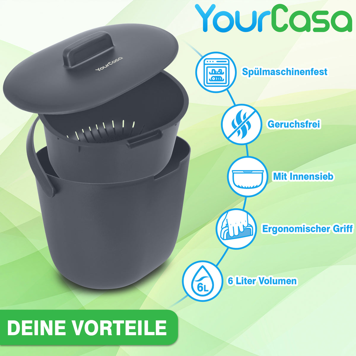 Biomüll Behälter Komposteimer Vorteile 6 Liter geruchsfrei spülmaschinenfest