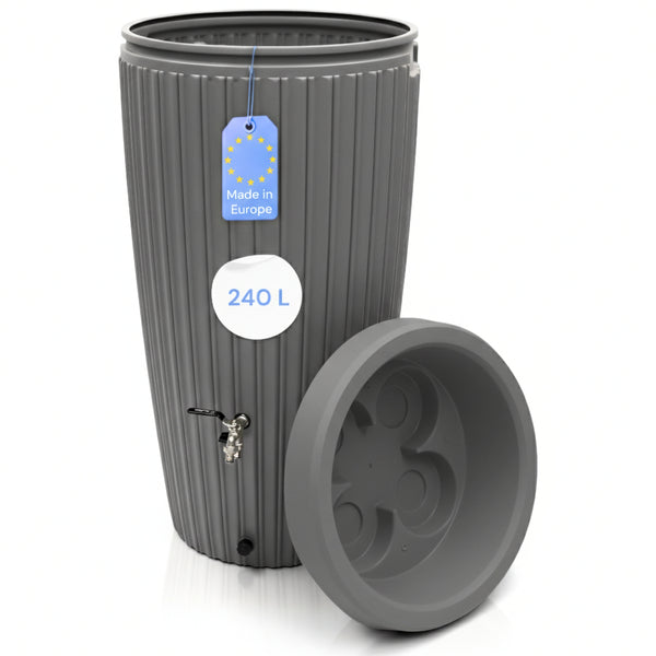 Regentonne 240 Liter [RainCatcher] – mit Messing Wasserhahn & Deckel