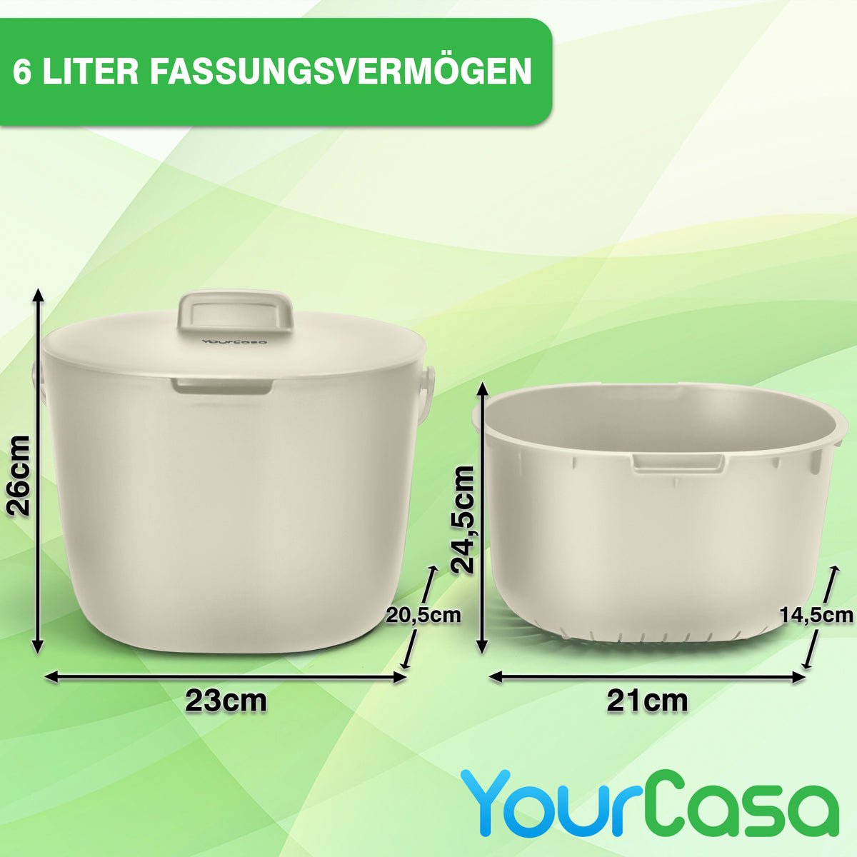 Komposteimer 6 Liter Maße Biomülleimer Küche Größe Abmessungen creme