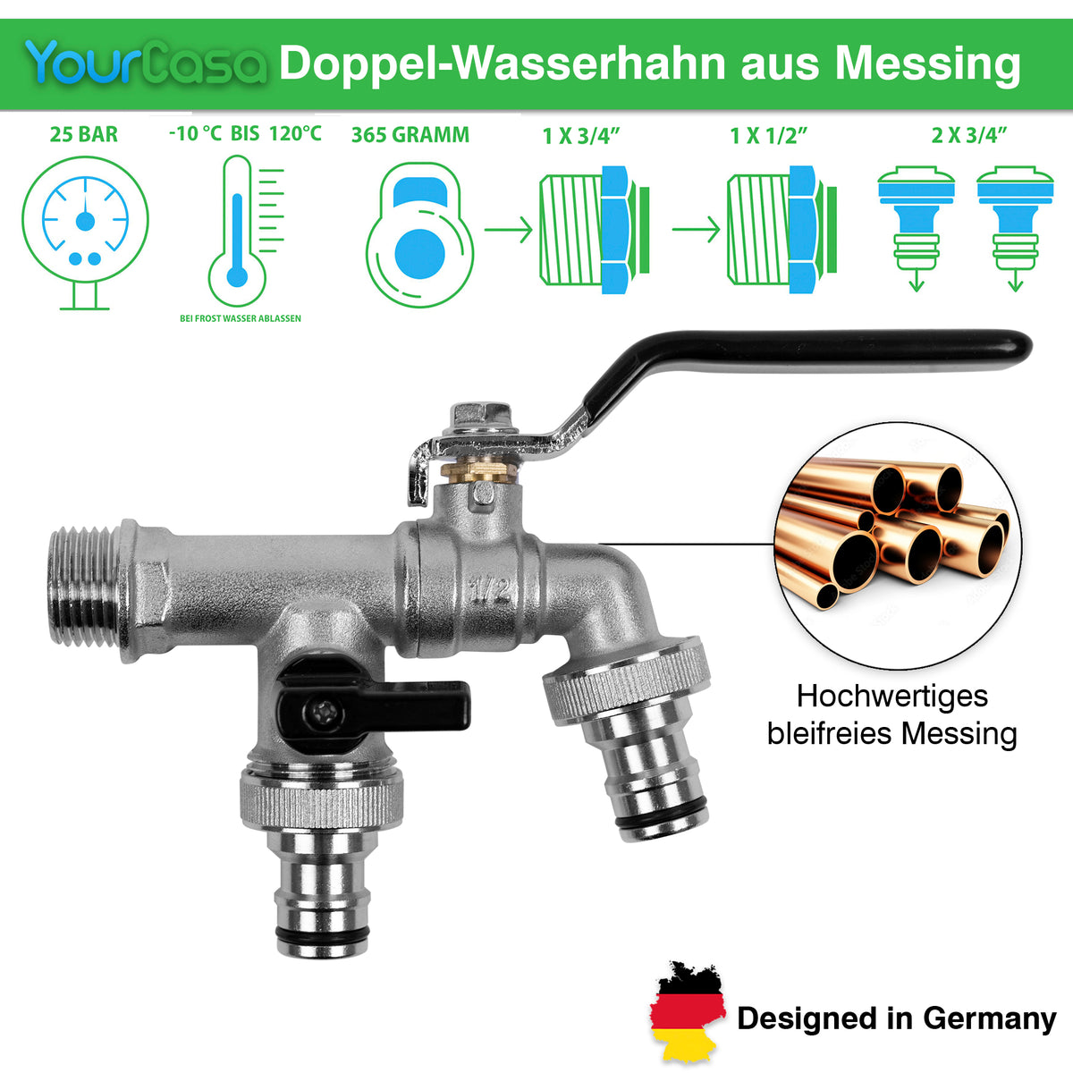 Frostsicherer Messinghahn an Regentonne mit 3/4 Zoll Anschluss