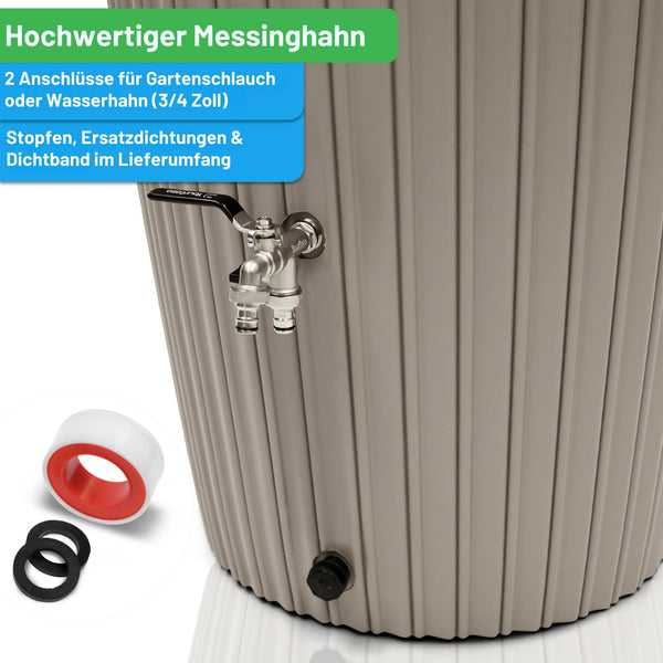 Regentonne 240 Liter [RainCatcher] – mit Messing Wasserhahn & Deckel