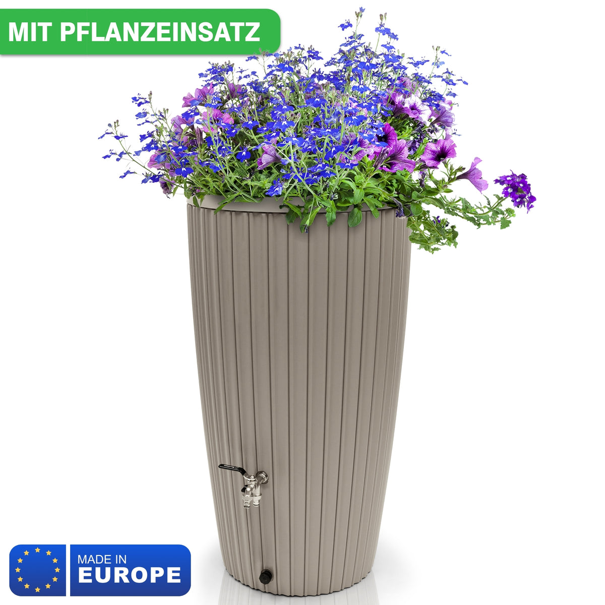 Regentonne RainCatcher 240 Liter Detailansicht Messing-Hahn – YourCasa
