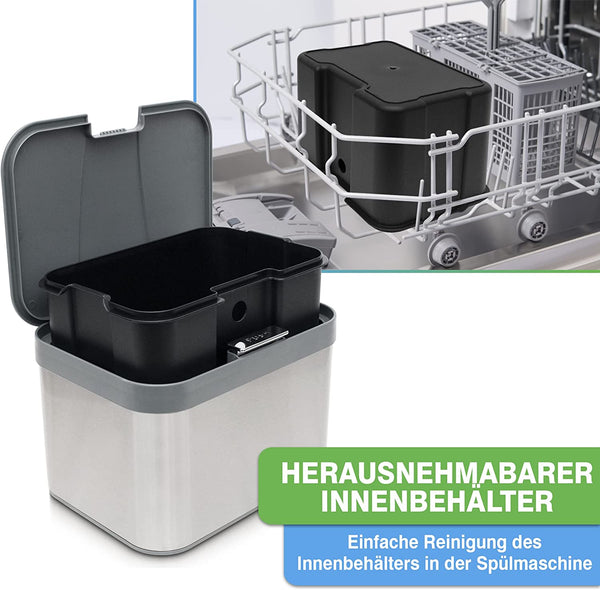 YourCasa® Edelstahl Komposteimer mit herausnehmbarem Innenbehälter, der eine einfache Reinigung in der Spülmaschine ermöglicht und im Edelstahldesign von yourcisade.com überzeugt.