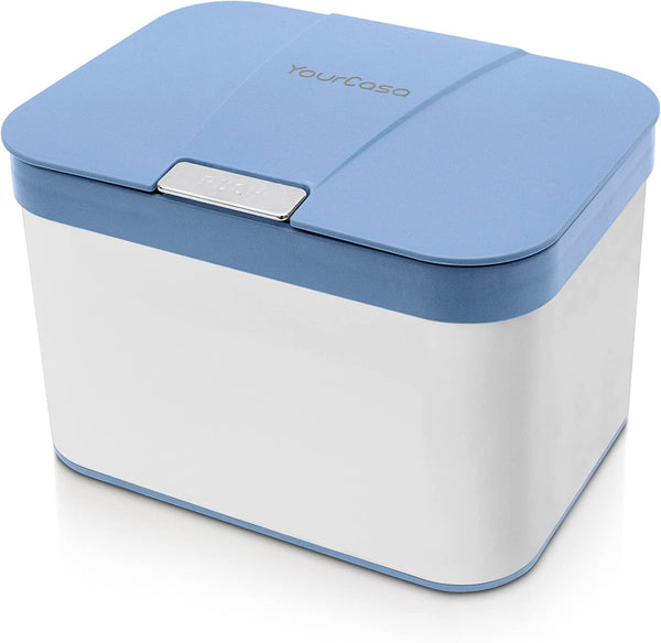 Moderne blau-weiße tragbare Lunchbox mit sicherem Deckel, jetzt mit YourCasa® Edelstahl-Komposteimer – 4,3 l – für die Küche von yourcisade.com und spülmaschinenfest.